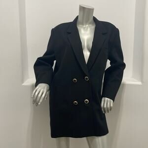 Bellavista Women Vintage Double Breasted Wool Blend Mid Length Black Coat Winter